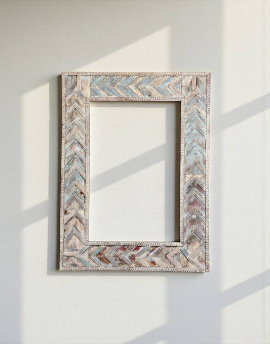Whitewashed Chevron Carved Wooden Frame