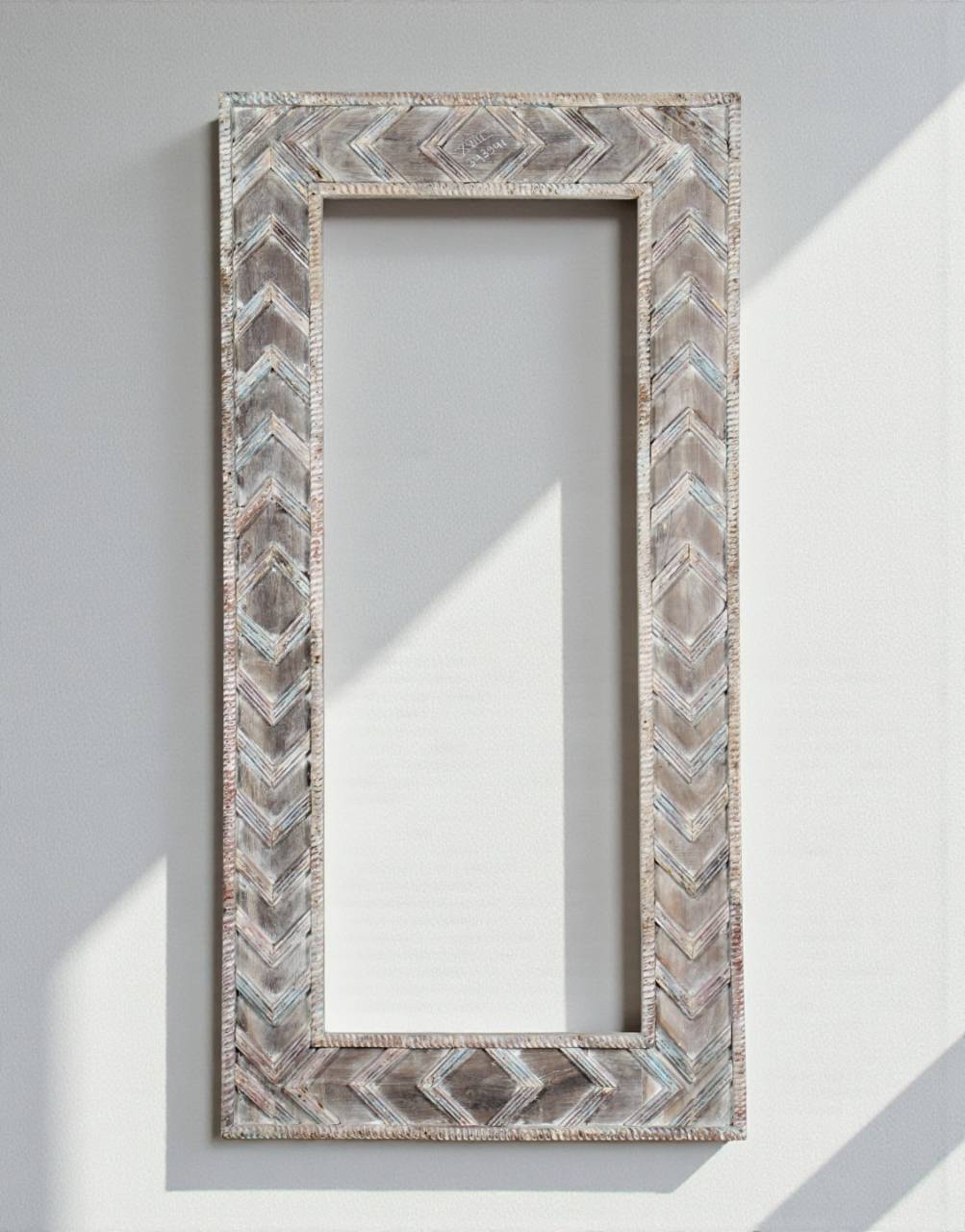 Whitewashed Chevron Carved Wooden Frame