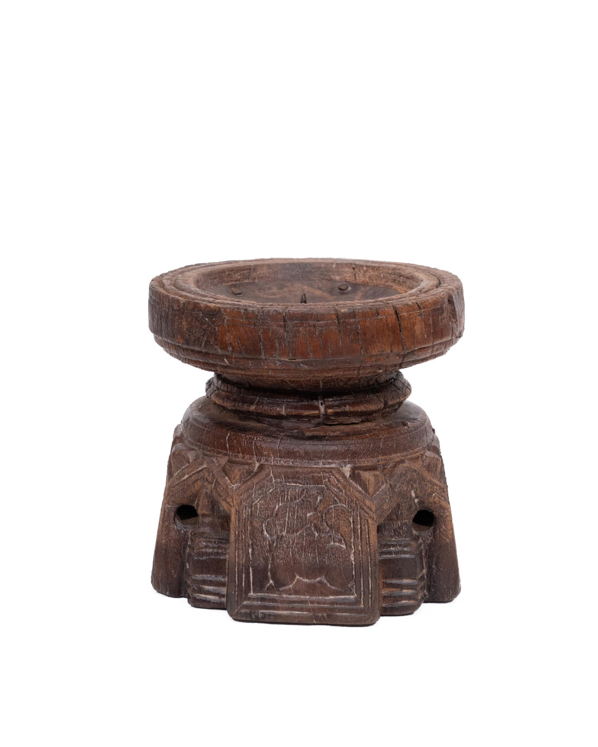 WOODEN SEEDER CANDLE STAND originally old seeder | Kanoochoo