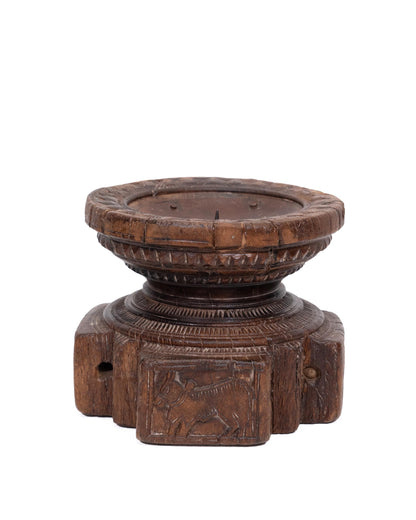 WOODEN SEEDER CANDLE STAND originally old seeder | Kanoochoo