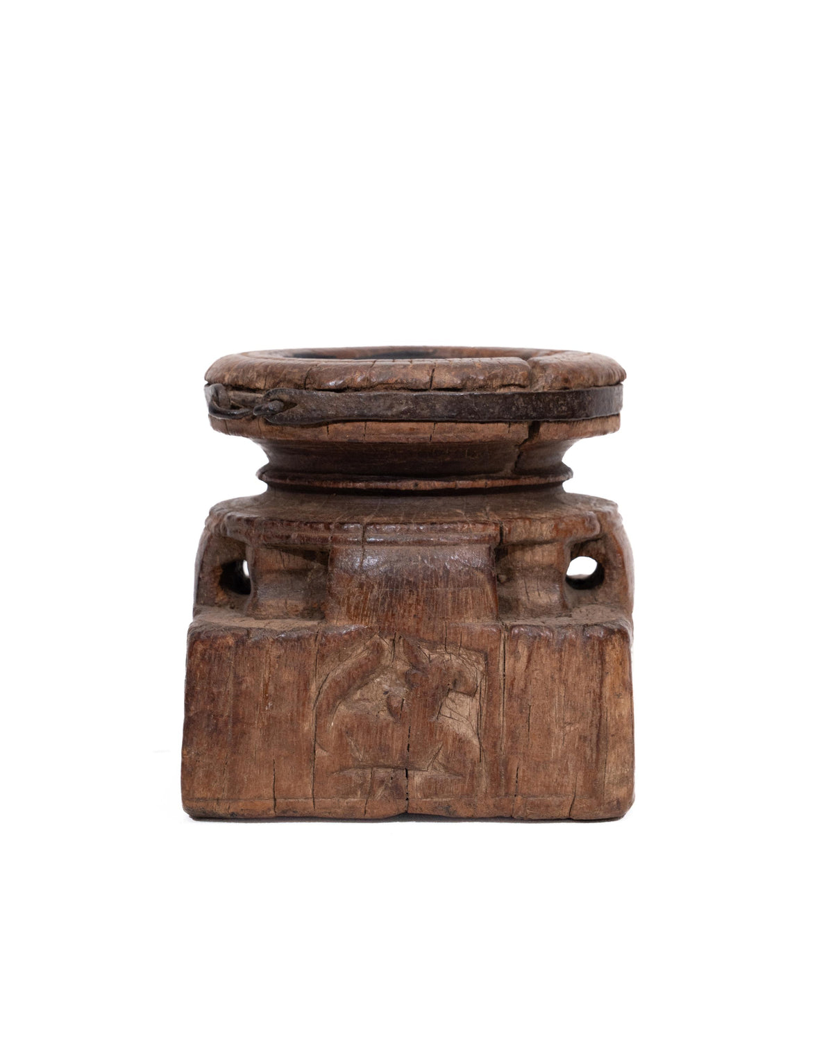 WOODEN SEEDER CANDLE STAND originally old seeder | Kanoochoo