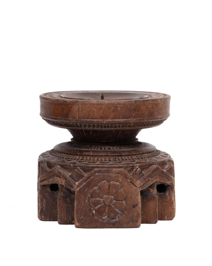 WOODEN SEEDER CANDLE STAND originally old seeder | Kanoochoo