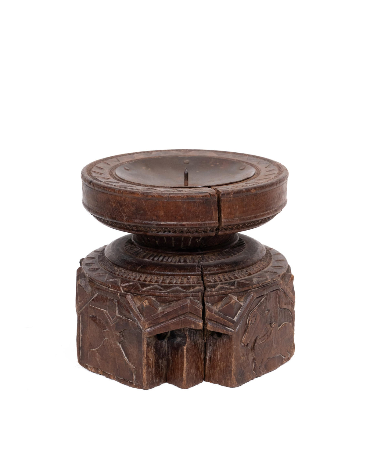 WOODEN SEEDER CANDLE STAND originally old seeder | Kanoochoo