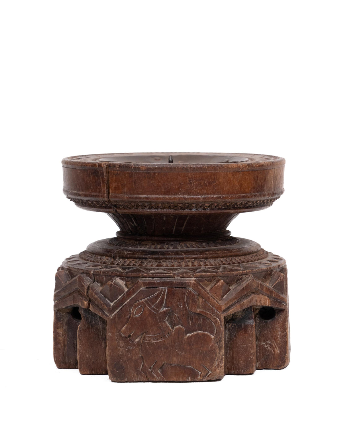 WOODEN SEEDER CANDLE STAND originally old seeder | Kanoochoo